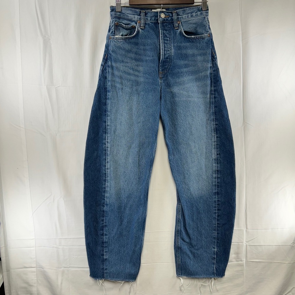 AGOLDE Luna Jeans Womens 25 Blue Pieced High Rise Balloon Leg Tapered Raw Hem